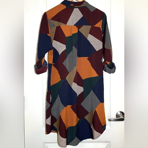 AX Paris Multicolor Geometric Shirt Tunic Dress Boho Abstract Print Patchwork - Picture 6 of 14